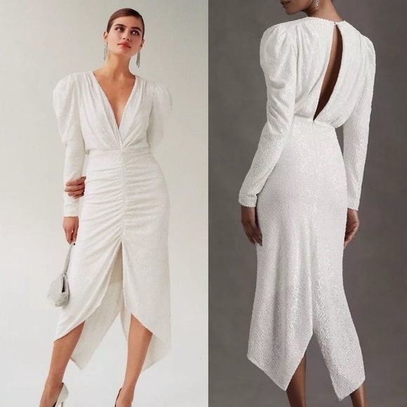 Ronny Kobo Astrid Ruched Sequins Dress in White - Picture 1 of 11